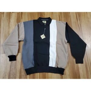 Vtg Divots Sport Authentic Colorblock Long Sleeve Polo Sweat Shirt Mens XL 90s
